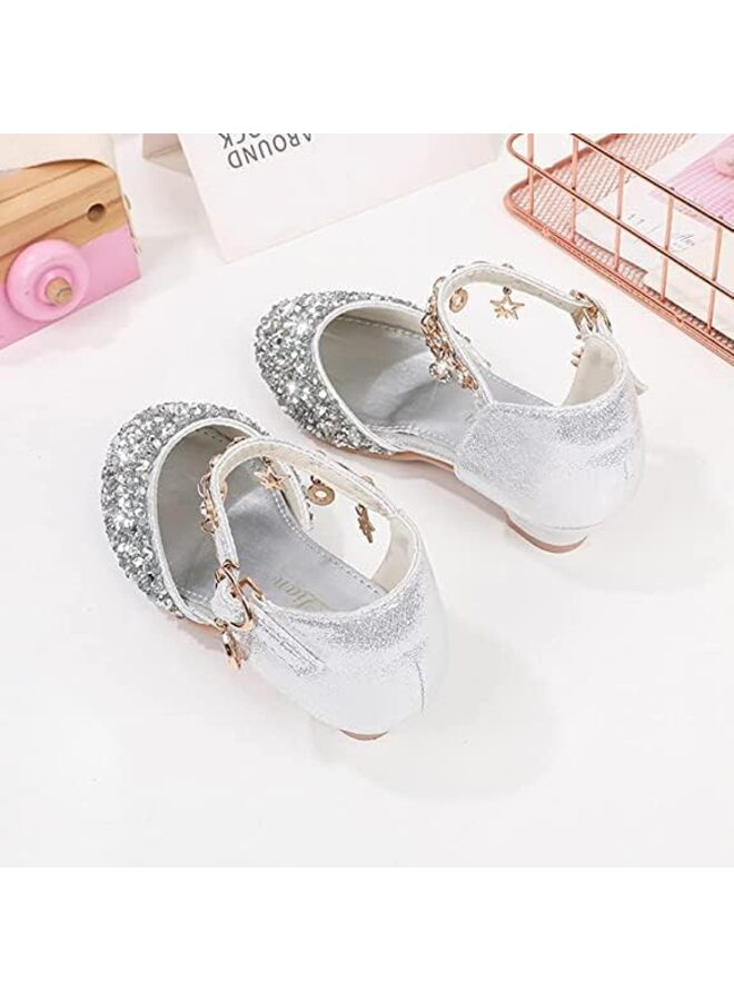 LAMAY Girls Sandals Little Kids Glitter Dress Shoes Low Heel Sequins Princess Sandals Toddler Flower Wedding Party Shoes-27 - Image 5